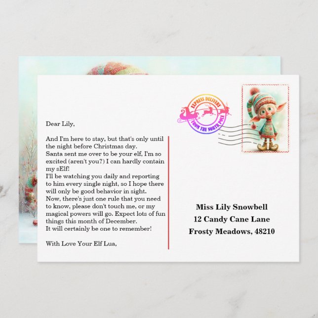 Convite Elf Arrival Letter | North Pole Welcome Message (Frente/Verso)