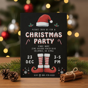 Convite Elf Boots Papai Noel Festa de Natal Negro