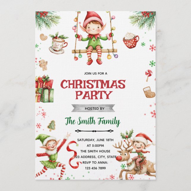 Convite Elf Christmas party Invitation (Frente)