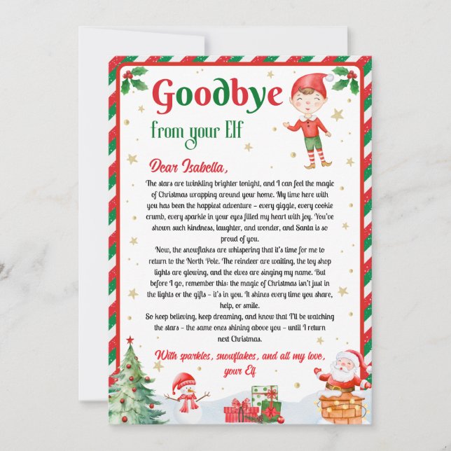 Convite Elf Goodbye Letter Goodbye from Elf Christmas (Frente)