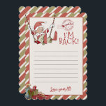 Convite Elf - Letra "I m Back" - Notecard editável<br><div class="desc">Estou de volta! Este pequeno elfo está esperando pela grande diversão de Natal. As aquarelas brancas e a tipografia sazonal complementam a design. Personalize este belo design de elfo com seus detalhes fácil e rapidamente. Pressione o botão personalizar para reorganizar e formate o estilo e a posição do texto.</div>