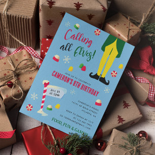 Convite Elf Movie Kids Winter Birday - Azul