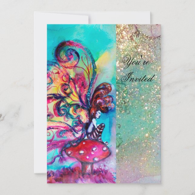 Convite ELF PEQUENO DOS COGUMELOS, brilho azul-rosa (Frente)