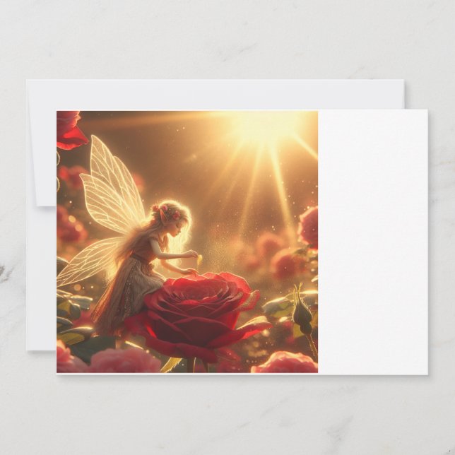 Convite Elfe bestäubt rote Rose mit der Liebe (Frente)