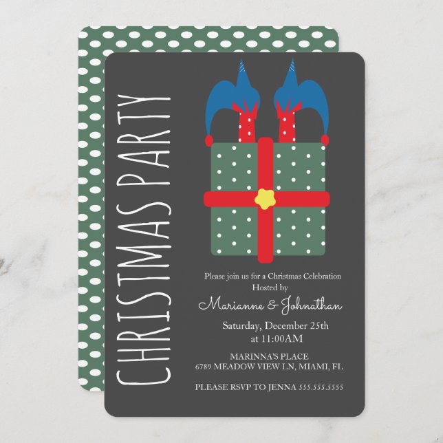 Convite Elfo De Natal Moderno Em Festa De Férias Atuais (Frente/Verso)