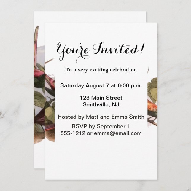 Convite Elfo Woodland no Ninho: Pássaro Antiquado Pulando  (Frente/Verso)