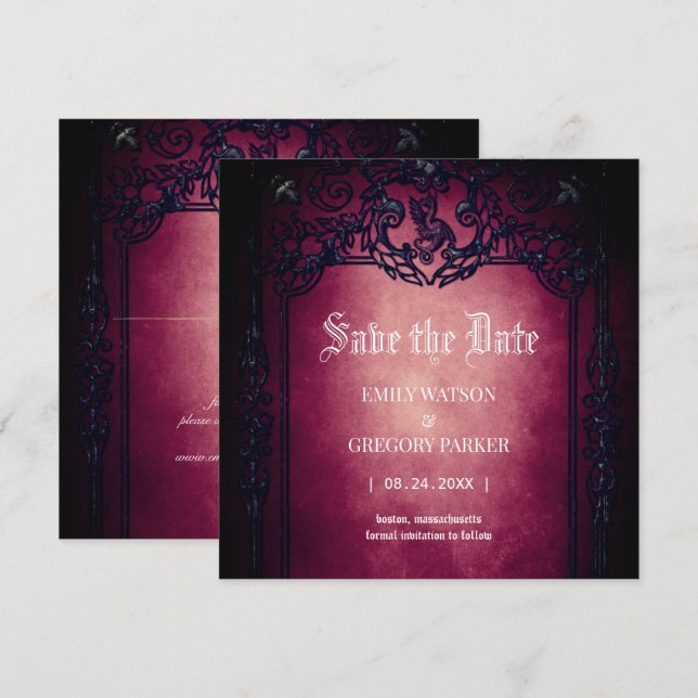 Convite Elgant Gothic Teal Ferrugem Vermelho Moldado Save  (Frente/Verso)