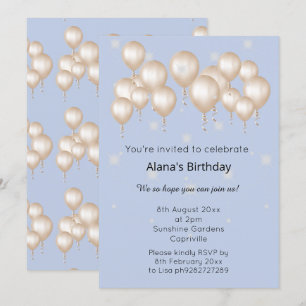 CONVITE ELGANT MODERN BALLOON LIGHT BLUE BIRTHDAY