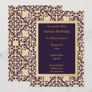 CONVITE ELGANT MODERN DAMASK MARINHO SILVER DOURADO