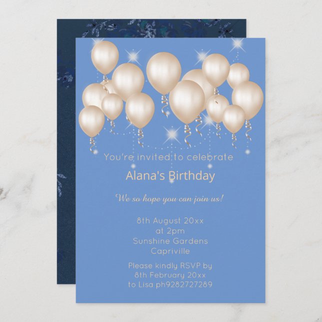 Convite ELGANT MODERN PRIMAVERA BALLOON Sparkle (Frente/Verso)