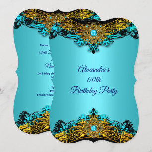 Convite Elite Azul Turquesa Pérola Dourado Preto Festa de 