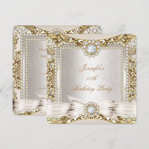 Convite Elite Creme Dourado Diamante Arco Damasko Festa de