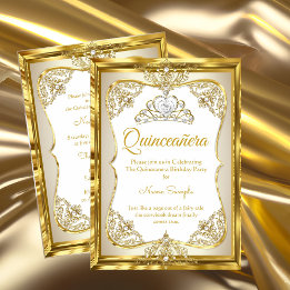 Convite Elite Dourado Bege Creme Princesa Quinceanera