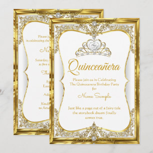 Convite Elite Dourado Pérola Branca Princesa Quinceanera