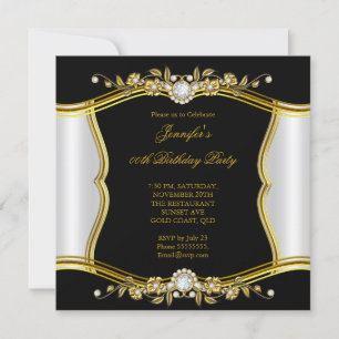Convite Elite Dourado Preto Floral Diamante Jóia Festa