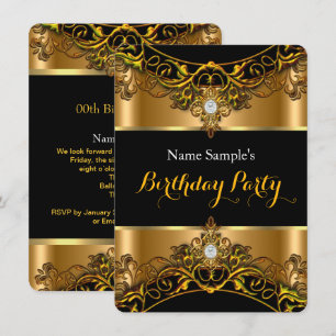 Convite Elite Elegante Royal Dourado Diamante Preto Aniver