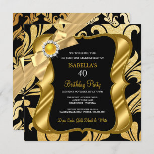 Convite Elite Pearl Arco Dourado Black Damask Aniversário