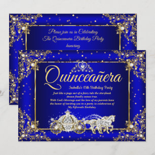 Convite Elite Princess Quinceanera Royal Blue Sparkle