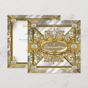 Convite Elite Quinceanera Prata Dourado Damasco 15º Aniver