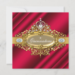 Convite Elite Quinceanera Rich Red Dourada Damask 15