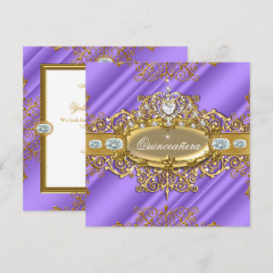 Convite Elite Quinceanera Roxo Prata Dourado 15º Aniversár