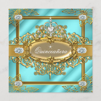 Convite Elite Quinceanera Teal Blue Damask 15