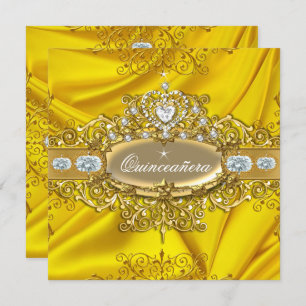 Convite Elite Quinceanera Yellow Silk Silver Party Dourada