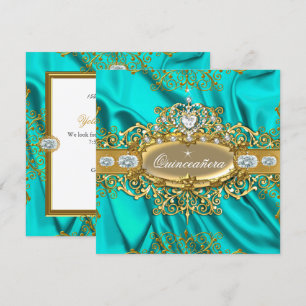 Convite Elite Quinze Anos Azul Teal Seda Prata Dourado Fes
