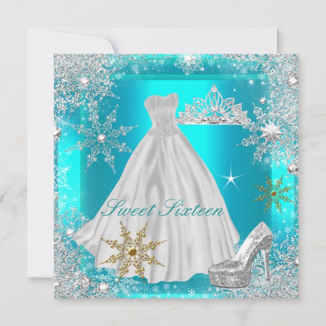 Convite Elite Sweet 16 Sweet Six Hot Teal White Dourado (Frente)