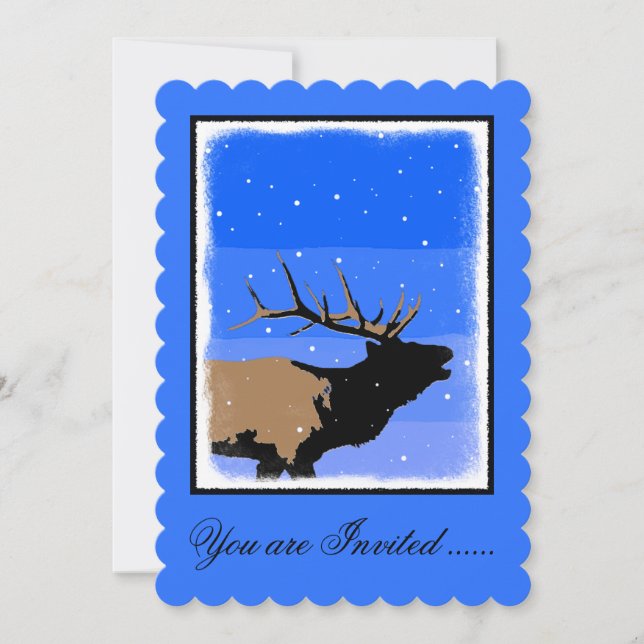 Convite Elk Bugling no inverno - Arte original sobre a vid (Frente)