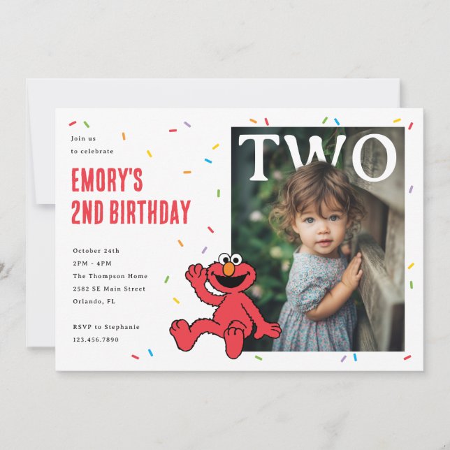 Convite Elmo Vermelho Confete Segundo Aniversário (Frente)