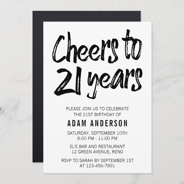 Convite Elogios a 21 anos de aniversário de 21 anos preto (Frente/Verso)