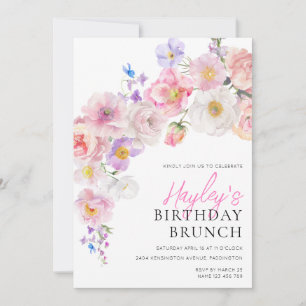 Convite Eloise Pink Floral Birthday Brunch