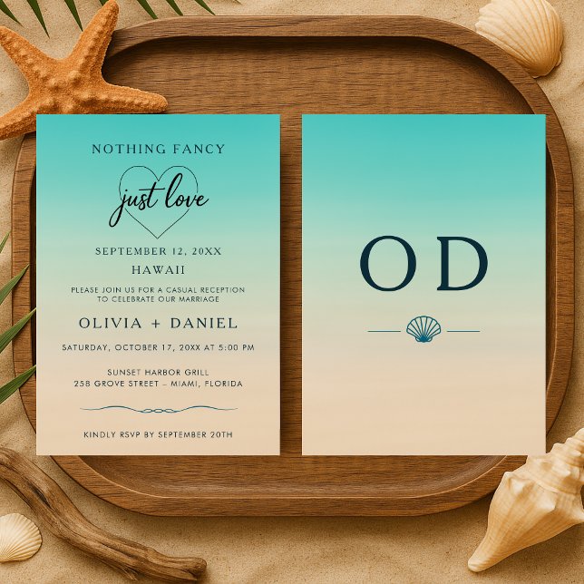 Convite Elopement Beach Tropical Modern Wedding Reception (Criador carregado)