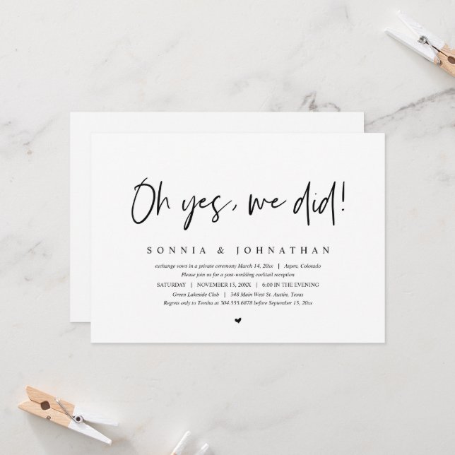 Convite Elopement De Casamento, Oh Sim, Nós Fizemos (Frente/Verso In Situ)