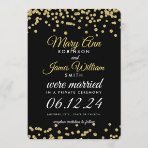 Convite Elopement Dourado Faux Glitter Confetti Preto