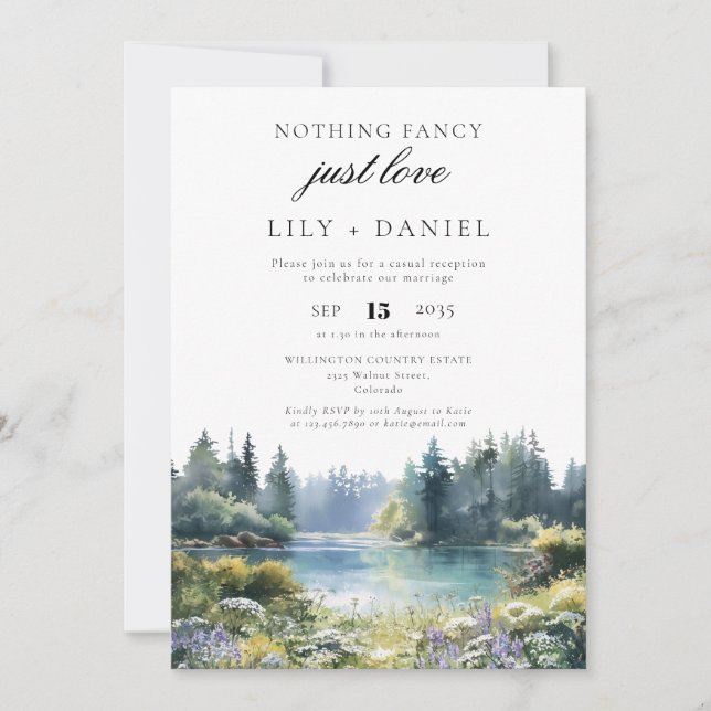 Convite Elopement Forest Lakeside Floral Wedding Reception (Frente)