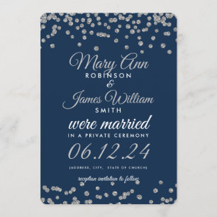 Convite Elopement Silver Glitter Confetti Marinho Azul