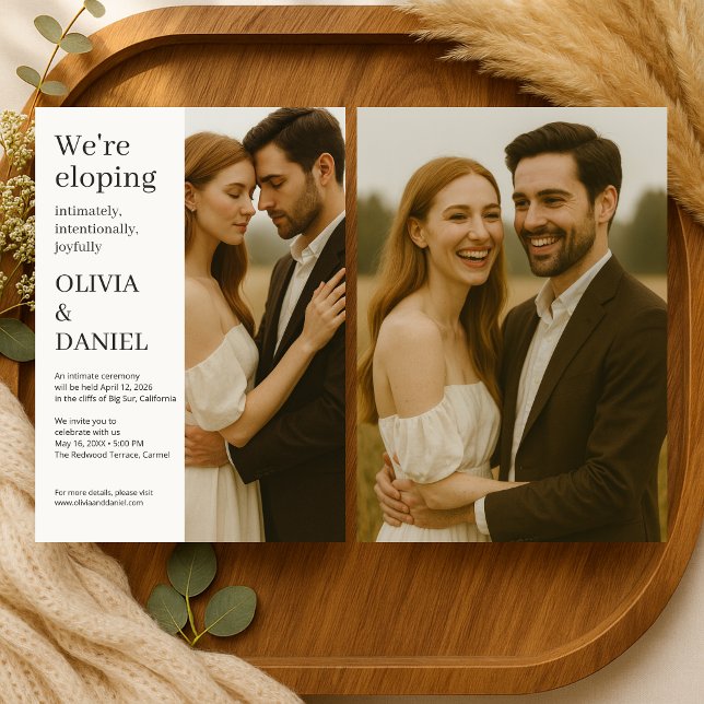 Convite Elopement Wedding Modern Elegant Minimalist Photo  (Criador carregado)