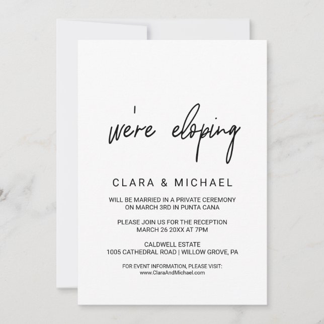 Convite Elopemento de Caligrafia Whimsical (Frente)