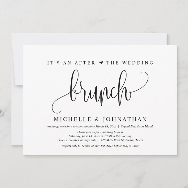 Convite Elopemento De Casamento, Após O Brunch De Casament (Frente)