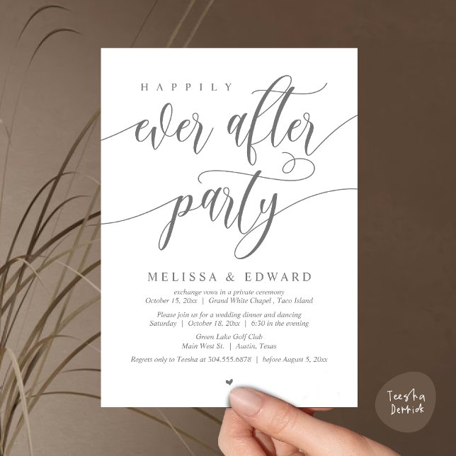 Convite Elopemento De Casamento, Feliz Nunca Depois Da Fes (Happily Ever After Party Invitation Card, PDF, Wedding Elopement Dinner Brunch Lunch, Dark Grey)
