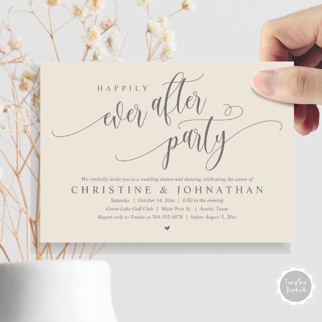 Convite Elopemento De Casamento, Feliz Nunca Depois Da Fes (Wedding Elopement, Happily Ever After Party Invitation Card, Modern Contemporary, PDF, in Grey Cream)