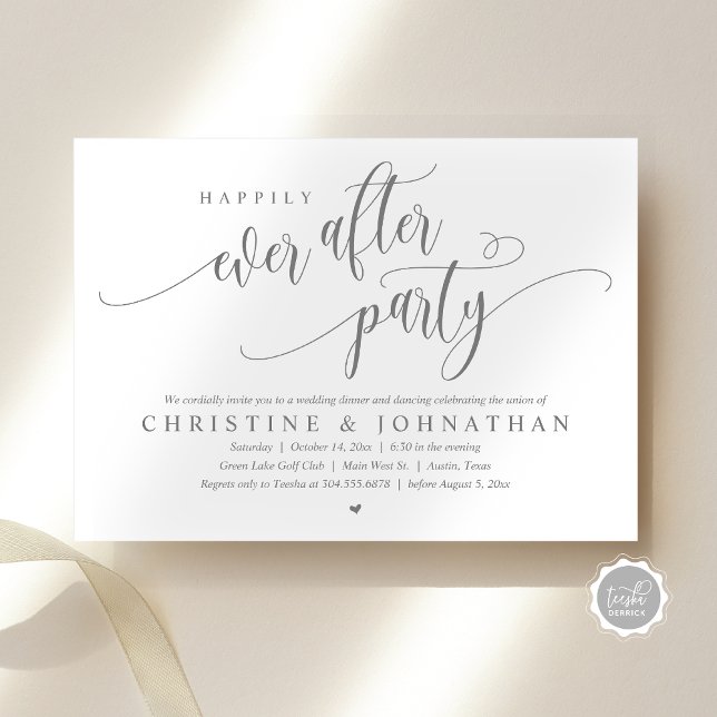 Convite Elopemento De Casamento, Feliz Nunca Depois Da Fes (Wedding Elopement, Happily Ever After Party Invitation Card, Modern Contemporary, PDF, in Dark Grey)