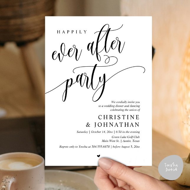 Convite Elopemento De Casamento, Feliz Nunca Depois Da Fes (Wedding Elopement, Happily Ever After Party Invites Card, Modern Contemporary, PDF, Black and White)