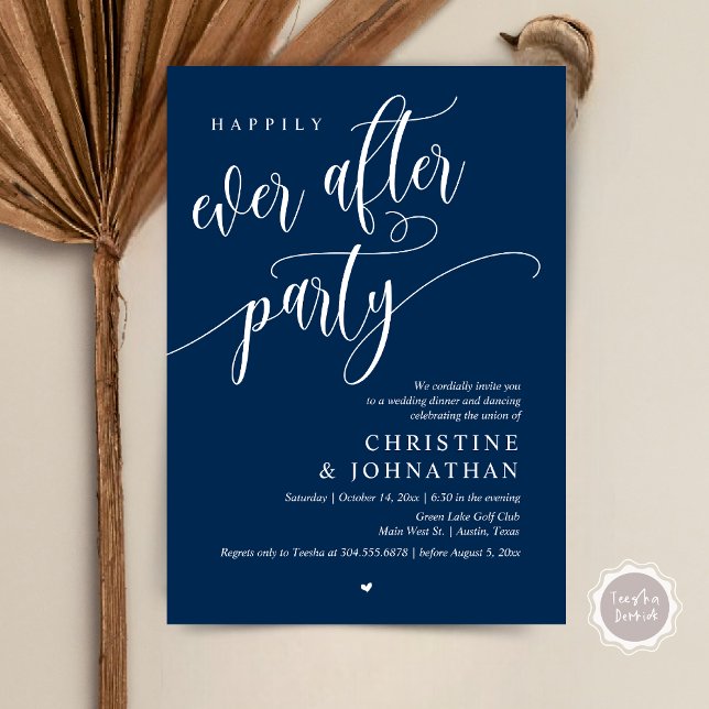 Convite Elopemento De Casamento, Feliz Nunca Depois Da Fes (Wedding Elopement, Happily Ever After Party Invites Card, Modern Contemporary, PDF, Navy Blue)