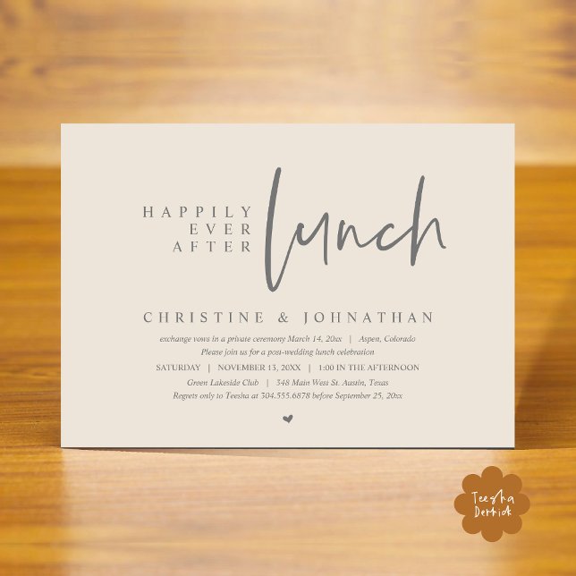 Convite Elopemento De Casamento, Feliz Para Sempre Após A  (Happily Ever After Lunch Modern Casual Wedding Elopement Party Invitation Card PDF Cream Grey)
