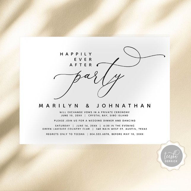 Convite Elopemento De Casamento Feliz Para Sempre Após Fes (Modern Romantic Wedding Elopement Dinner, Happily Ever After Party, Digital Download Invitation Card)
