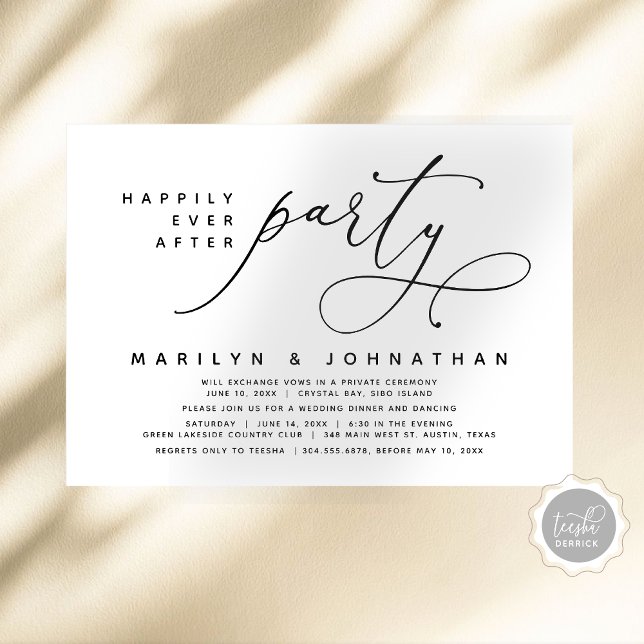 Convite Elopemento De Casamento Feliz Para Sempre Após Fes (Modern Romantic Wedding Elopement Dinner, Happily Ever After Party, Digital Download Invitation Card)