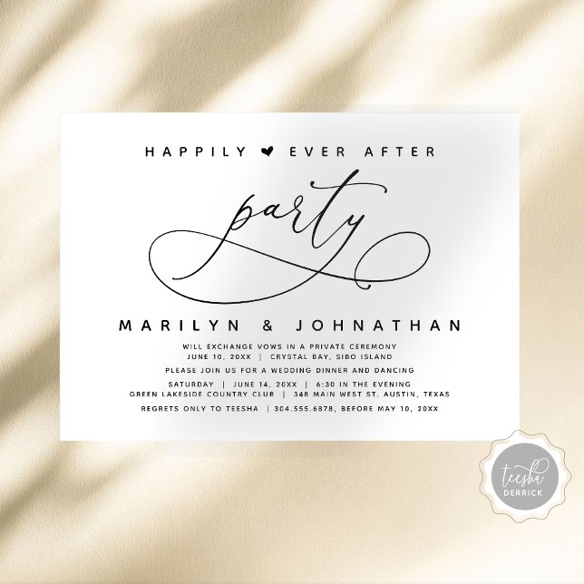 Convite Elopemento De Casamento Feliz Para Sempre Após Fes (Modern Romantic Wedding Elopement Dinner, Happily Ever After Party, Digital Download Invitation Card)